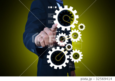 Business man with gear technology 32569414