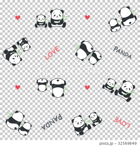 笹を持ったほのぼのパンダ親子のイラスト パターンのイラスト素材