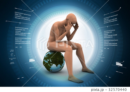 Man sitting on the globe Man sitting on the globe 32570440