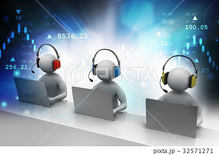 3D man with headset talking over the phone 32571271