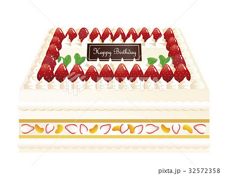 バースデーケーキ四角デコレーション フルーツインのイラスト素材