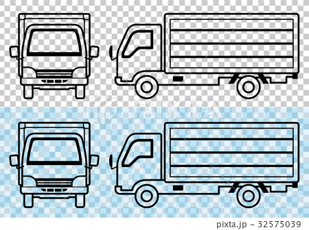 トラックの線画 正面と横 のイラスト素材