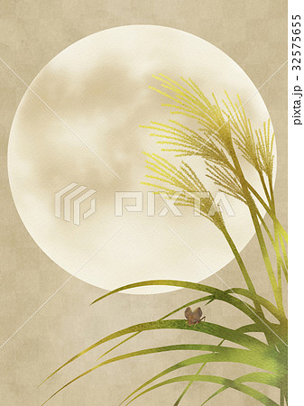 満月と鈴虫ススキ（白金屏風たて） 32575655