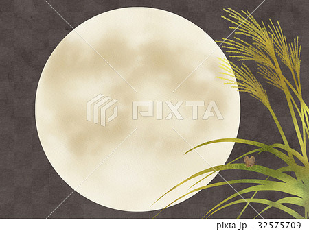 満月と鈴虫ススキ（黒屏風よこ） 32575709