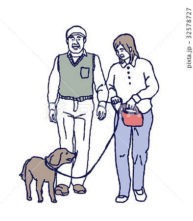 夫婦 犬 散歩のイラスト素材