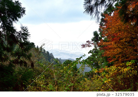 紅葉の比叡山から霞む琵琶湖 紅葉の比叡山から霞む琵琶湖 32579035