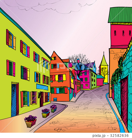 Funky journey. Pedestrian street Old city building Funky journey. Pedestrian street Old city building 32582636