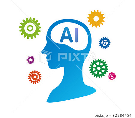 人工知能aiと機械歯車のイラスト素材