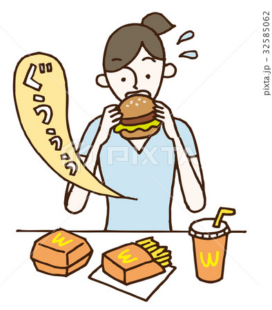 ファーストフードを食べる女性のイラスト素材 ファーストフードを食べる女性のイラスト素材