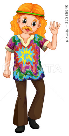 Man in colorful shirt waving hand Man in colorful shirt waving hand 32586940
