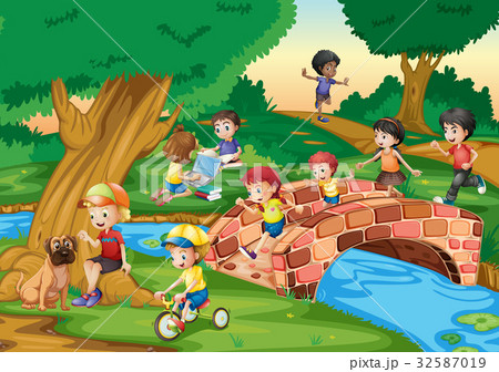 Children hanging out in the park 32587019