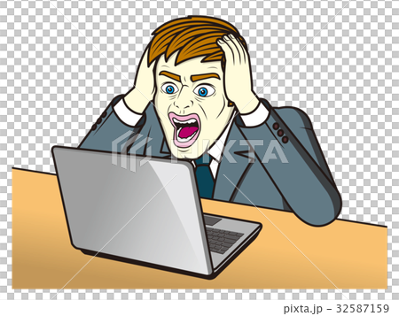 一個人驚訝地看到一台電腦 一個人驚訝地看到一台電腦 32587159