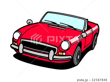 ヒストリックオープンカー 赤色 自動車イラストのイラスト素材