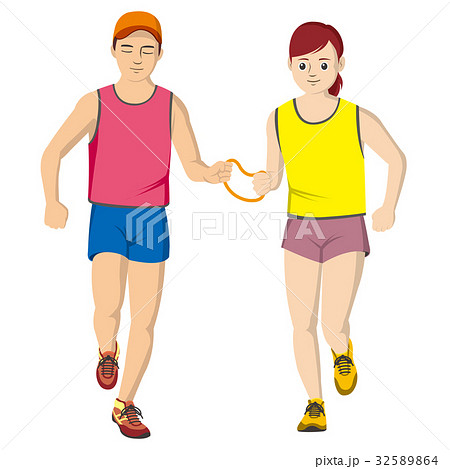 視覚障害者マラソン男女のイラスト素材 視覚障害者マラソン男女のイラスト素材