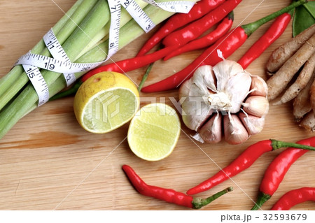 Vegetable ingredients for spicy soup  32593679