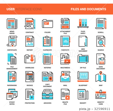 Files and documents flat line icons Files and documents flat line icons 32596911