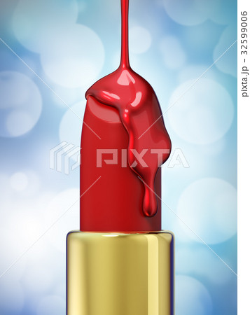 Red lipstick on blue bokeh background 32599006