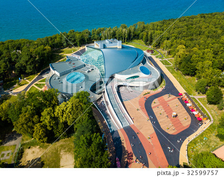 Aerial view of the Amber Hall theatre in resort 32599757