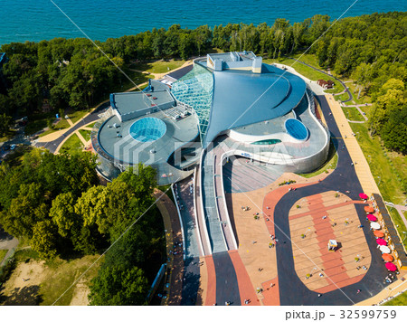 Aerial view of the Amber Hall theatre in resort 32599759