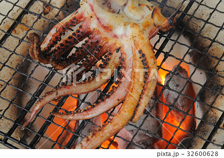 七輪でイカの干物を焼く 32600628