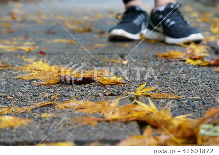 道に落ちた紅葉と人の足 32601872
