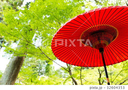 Red umbrella with green tree Red umbrella with green tree 32604353