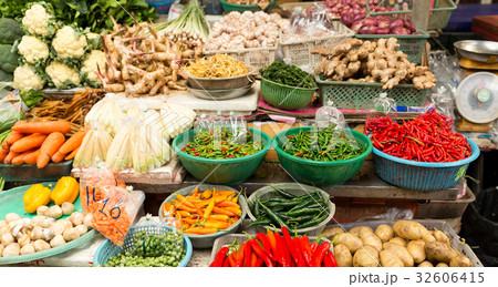 Street market with variety vegetable 32606415