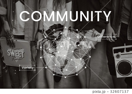 People standing beside wall network graphic 32607137