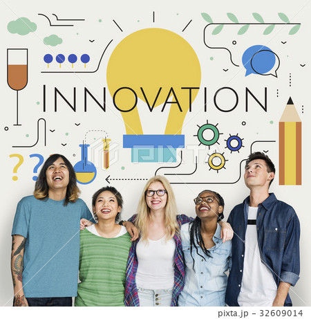 Students with Illustration of creativity ideas light bulb 32609014