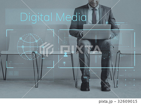 Businessman connected with global communications network 32609015