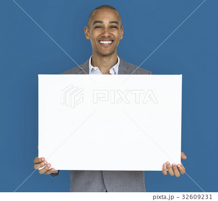Businessman Smiling Happiness Holding Placard Copy Space Concept 32609231