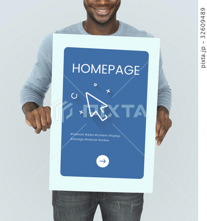 Man holding network graphic overlay billboard 32609489
