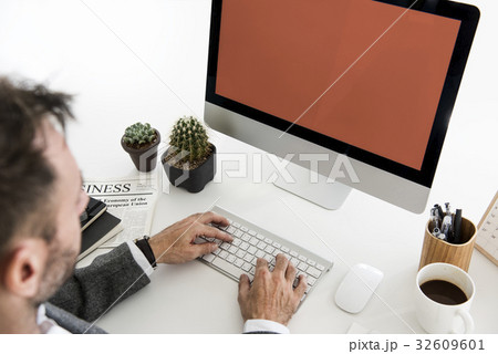 Man Working Hands Business Technology Man Working Hands Business Technology 32609601