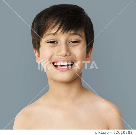 Little Boy Smiling Face Expression Topless Studio Portrait 32610282