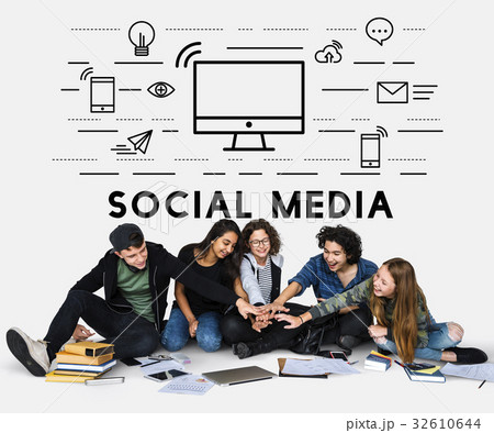 Group of teens together social technology concept 32610644
