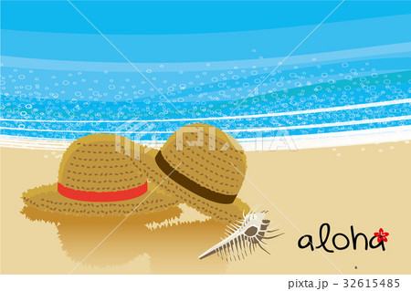 夏のイメージのイラスト 砂浜と麦わら帽子のイラスト素材