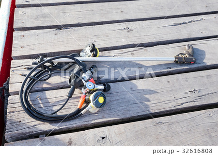 Fishing tools on wooden ferry Fishing tools on wooden ferry 32616808