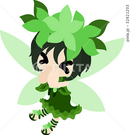 緑の花の可愛い妖精のアイコンのイラストのイラスト素材