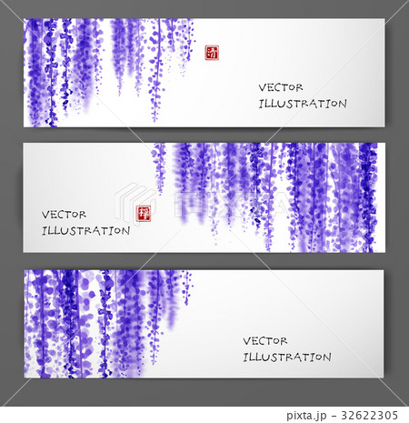 Banners with wisteria hand drawn with ink 32622305