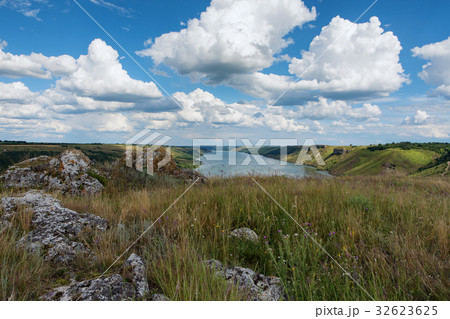 River canyon with green hills River canyon with green hills 32623625