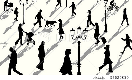 Crowd people silhouettes with shadows 32626350