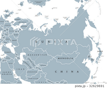 Eurasia Political Map With Countries And Bordersのイラスト素材