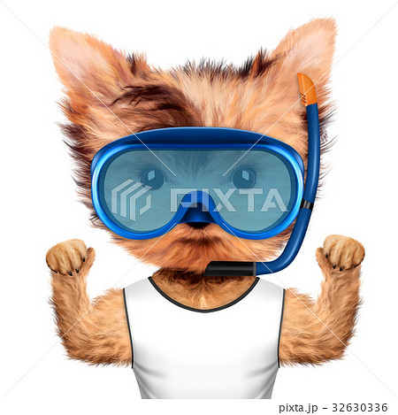 Funny animal in diving mask and t-shirt 32630336