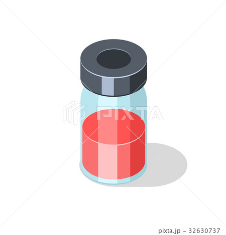 Glass bottle with red liquid vaccine medicament 32630737