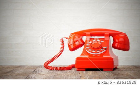 3D rendering red vintage phone isolated on wood 32631929