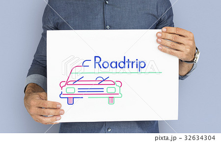 Man holding banner of automotive car rental transportation advetisement 32634304