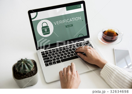 Illustration of computer security system on laptop 32634698
