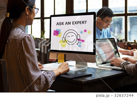 Illustration of contact us online customer services on computer 32637244