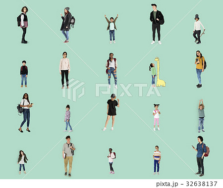 Diverse of Young Student Set Gesture Standing Studio Isolated Diverse of Young Student Set Gesture Standing Studio Isolated 32638137