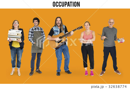 Various of occupation job people full body set standing with smiling on background 32638774